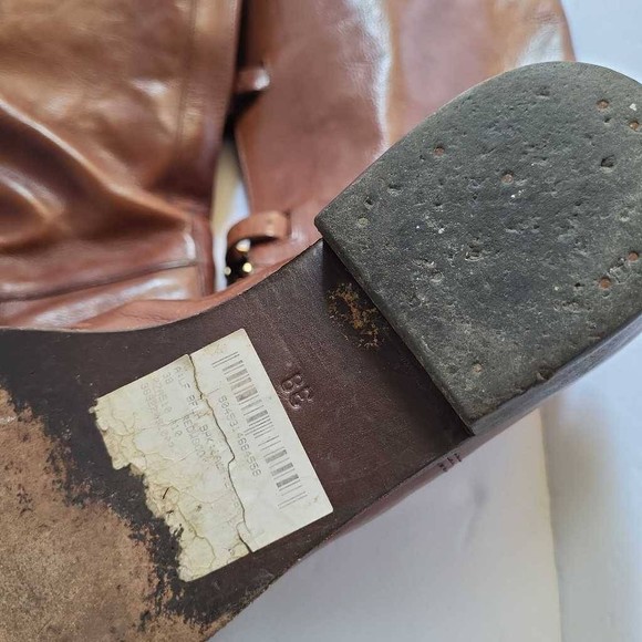 Burberry Womens Riding Boots Brown Leather Buckles Knee High Flat Lace U… - Picture 7 of 12